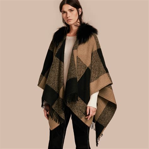 poncho burberry sale|Burberry fur trimmed poncho.